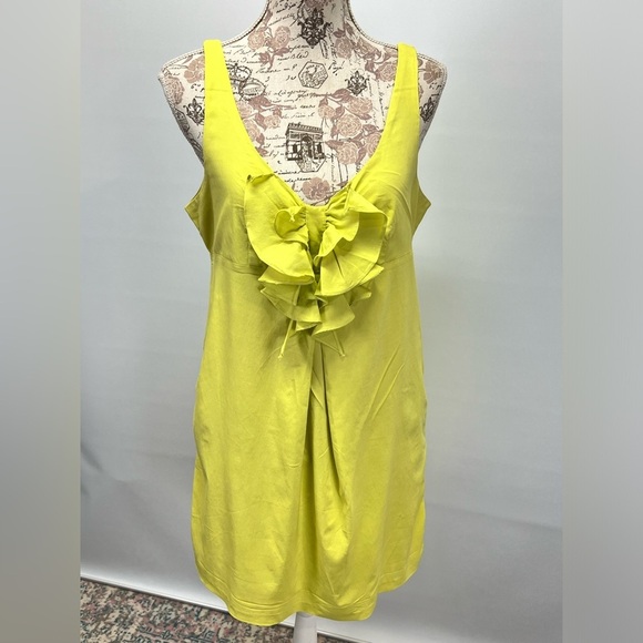 ESLEY Bright yellow ruffle front tank mini dress size M - Picture 9 of 12